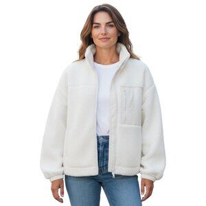 Women's White Cozy Zipper Jacket Size Large